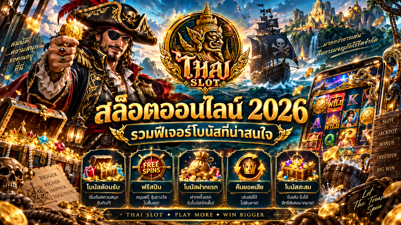 หน้าจอเกมสล็อตสมมติสำหรับอธิบายสัญลักษณ์และกติกา